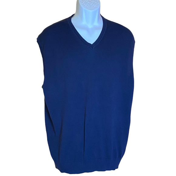 Jos A Bank Mens Large 100% Pima Cotton Pullover Navy Casual Sweater Vest - Picture 1 of 6
